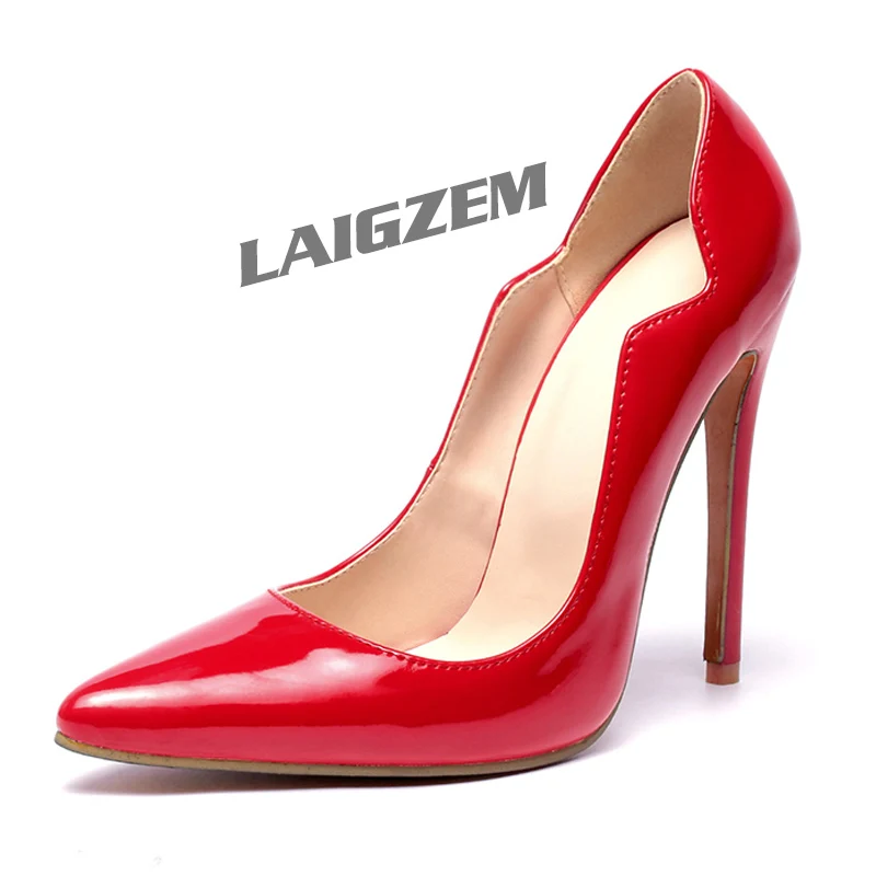 

LAIGZEM Women Pumps Shiny 12CM Stiletto High Heels Sandals Party Prom Wedding Dress Female Ladies Shoes Woman Big Size 34 44 47