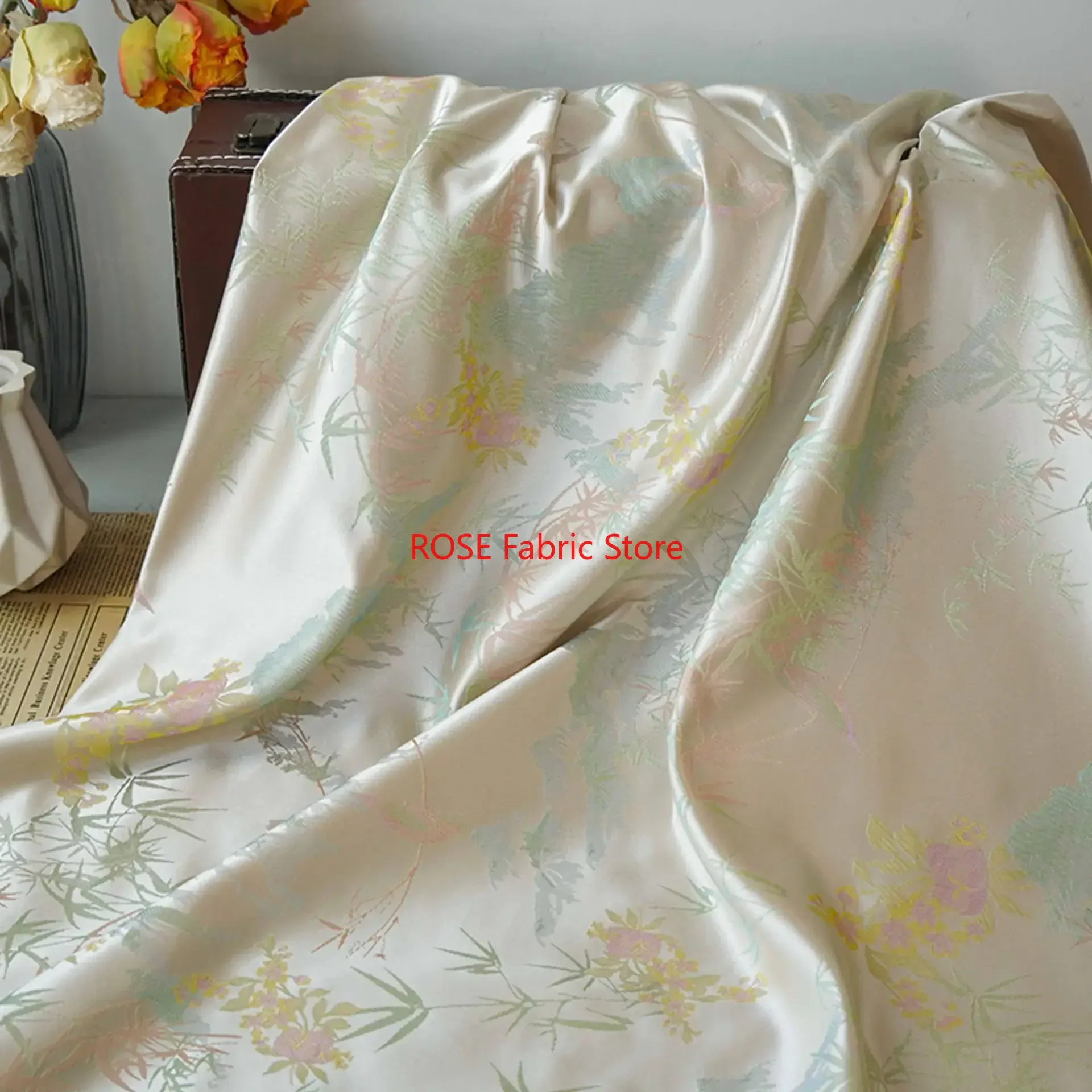 1 Meter Bamboo Leaf Jacquard Fabric Elegant Soft Dress Cheongsam Diy Sewing Fabric