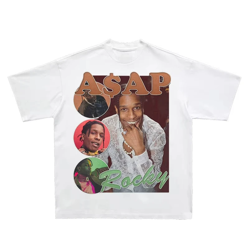 تي شيرت ASAP Rocky American Rapper مصنوع من القطن تي شيرت أساسي بأكمام قصيرة للرجال والنساء، قمة كلاسيكية ذات علامة تجارية فاخرة #4