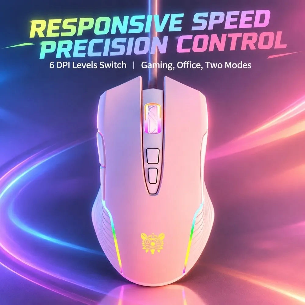 RGB LED Light CW905 Wired Gaming Mouse Adjustable 6400DPI 7 Buttons Optical Gaming Mouse USB Gaming Mouse for Office Work