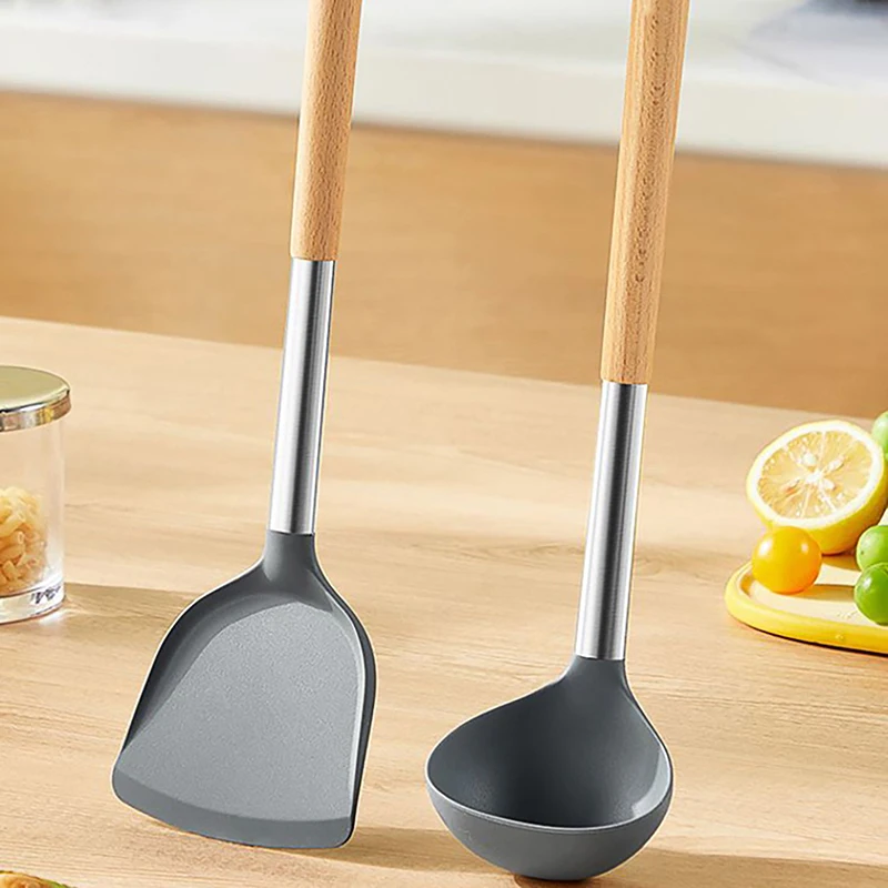 Household Non-Stick Silicone Kitchen Tool Set, Heat Resistant Spatula Shovel Baking Kit with Measuring Spoons