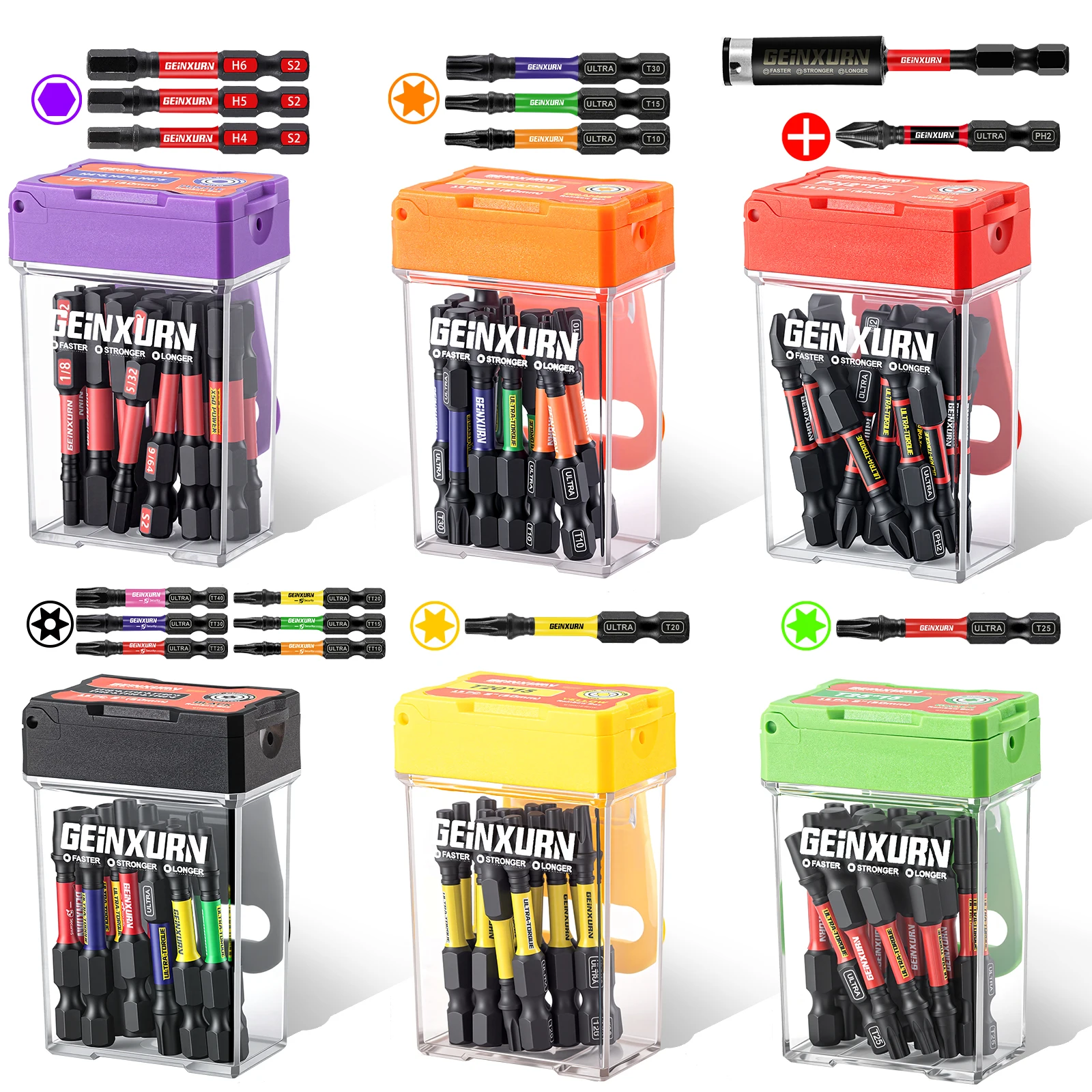 Geinxurn 91PCS Impact Driver Bit Set, Multi‑Color Coded High Hardness Steel With Retractable Hook Storage Case