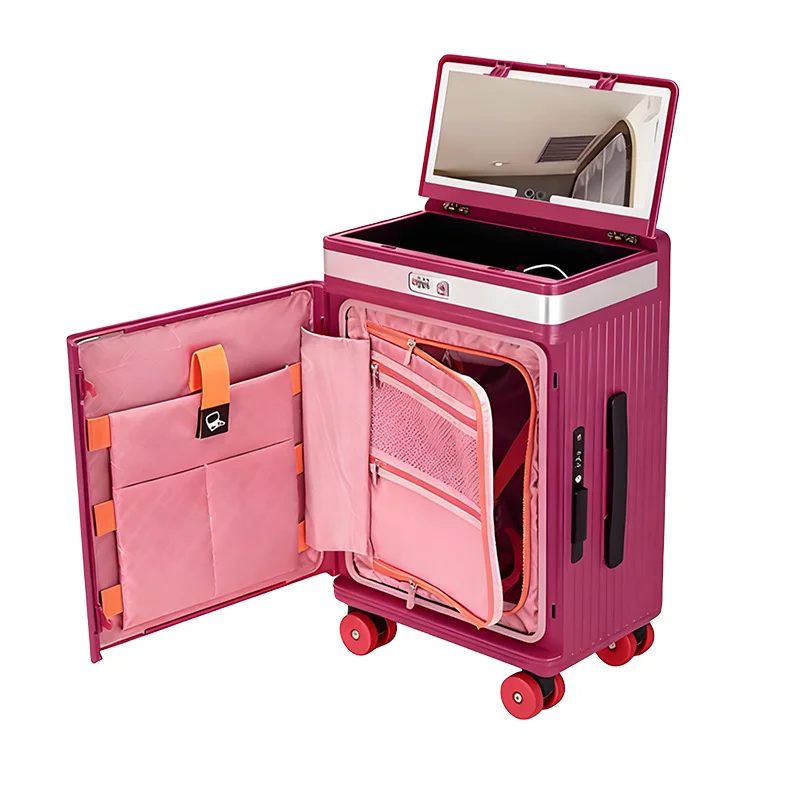 New NIche Customized High-value Beauty Makeup Mirror Trolley Case TSA Lock Telescopic Handle for Business Travel Large Capacity