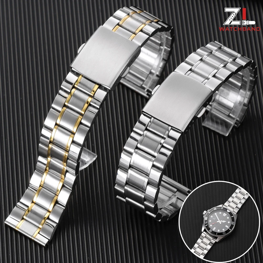 12/14/16/18/20/22/24mm Universal Strap Stainless Steel Watch Strap for Women Men Metal Wristband Silver Gold Bracelet with Tool