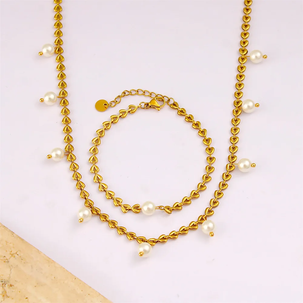 DIY accessories French retro pearl necklace bracelet women's light luxury high-end stainless steel jewelry set niche exquisite c