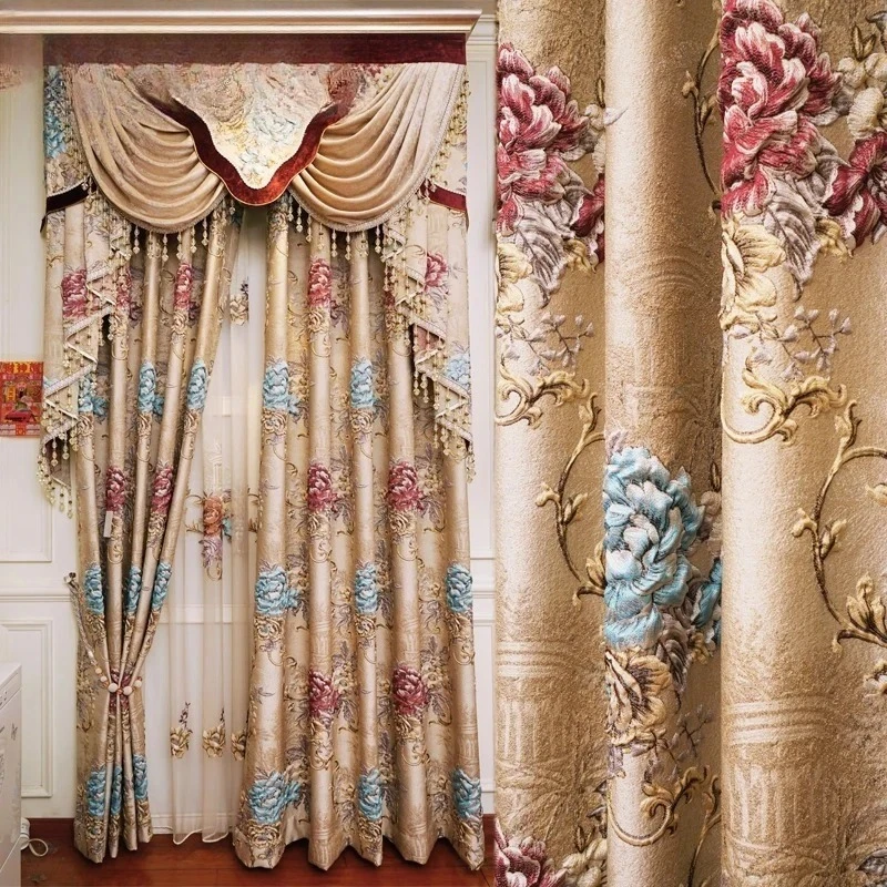 Full Blackout Floor Curtains For Bedroom Living Room Window American Luxury 4D Thick Embossed Jacquard  Hotel Kitchen Apartment