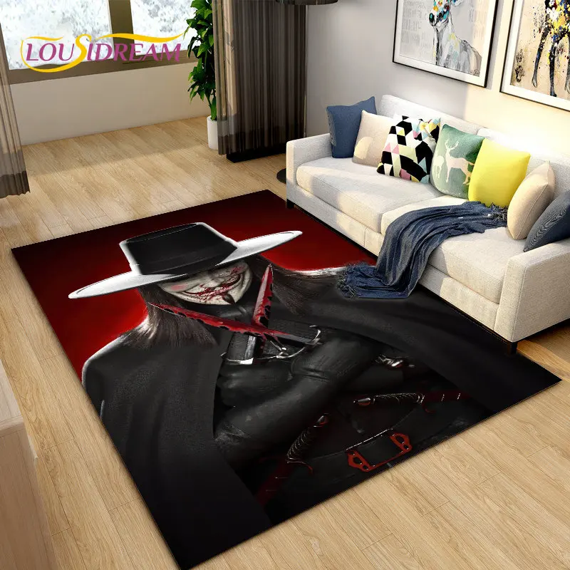 V for Vendetta,Movie Mask Area Rug Large,Carpet Rug for Living Room Bedroom Sofa Doormat Decoration,Kids Play Non-slip Floor Mat