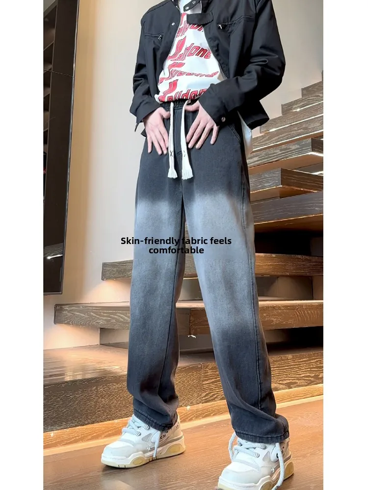 

Мужские джинсы с прямыми штанинами в американском стиле High Street, весна-осень, новые модные свободные повседневные длинные брюки большого размера