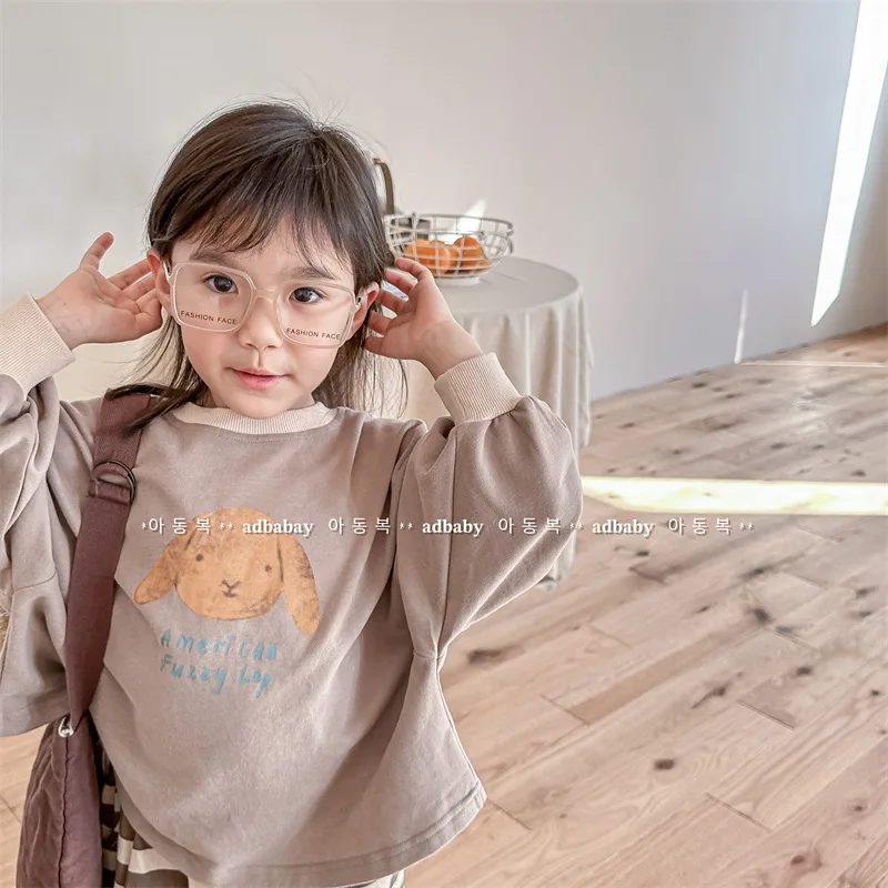 2024 Spring New Children Pullover Baby Cartoon Print Loose Sweatershirt  Girl Boy Long Sleeve Bottoming Shirt Sport Casual Tops