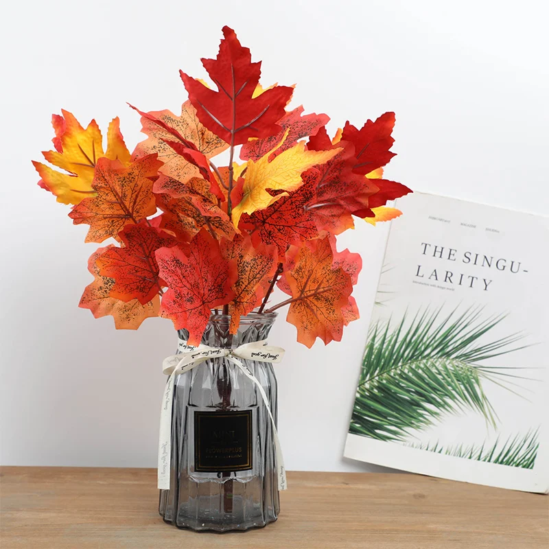 Branches de Feuilles d'Érable Artificielles, Plantes d'Automne, Cuir oral elu d'Extérieur pour Jardin de Maison, Décoration de Festival de Récolte d'Halloween, 39cm