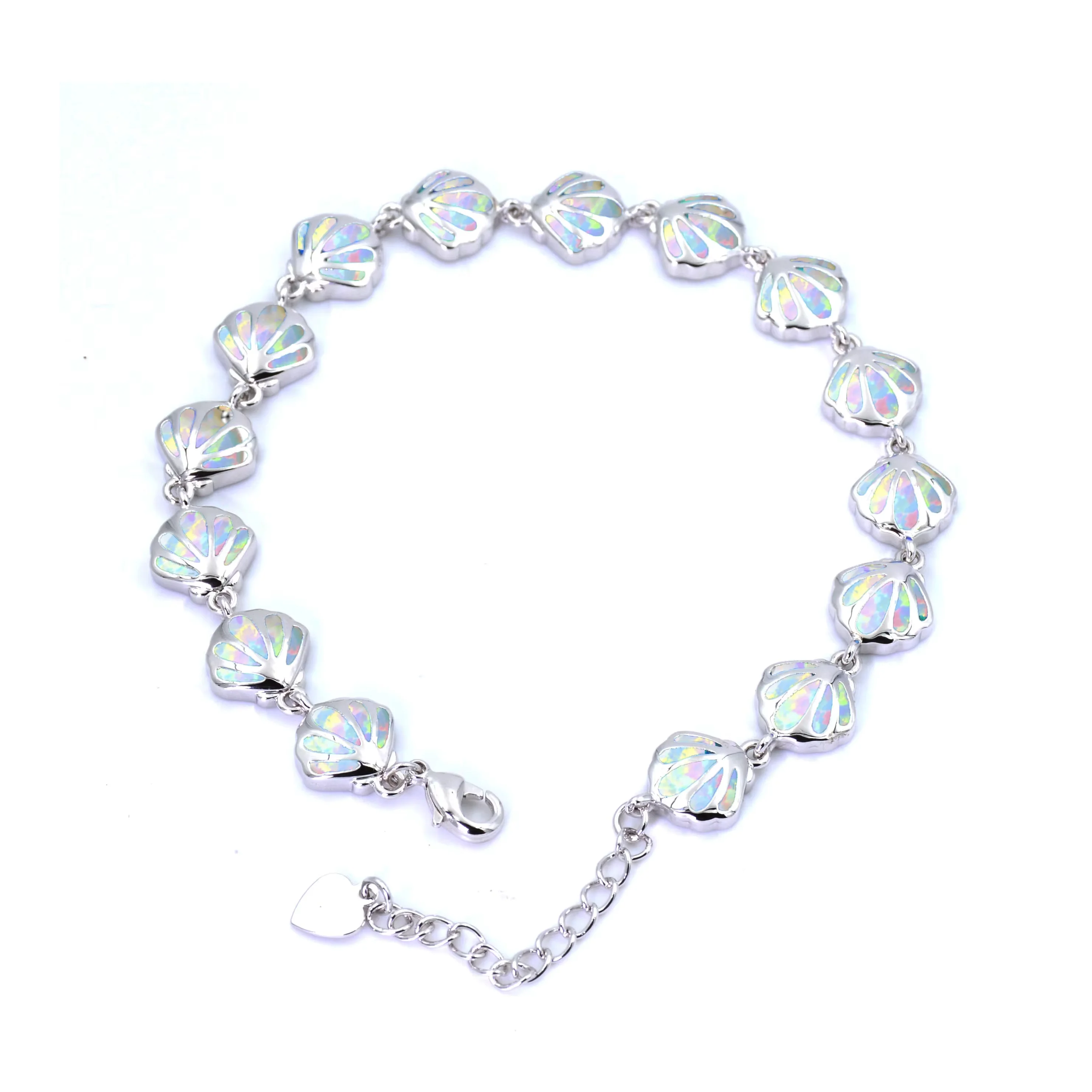

Opal Seashell Link Bracelet for Women, Dainty Ocean Themed Shell Opal Chain Bracelet, Minimalist Beach Jewelry Gift for Her