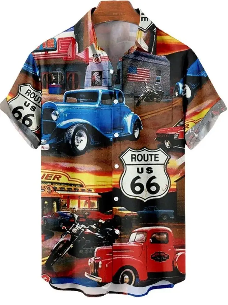 

Printed Collar Short Sleeve Men's Shirt Fashion Urban Style Polyester Fabric Iron-Free Easy Wear Casual Daily Use Short Sleeve