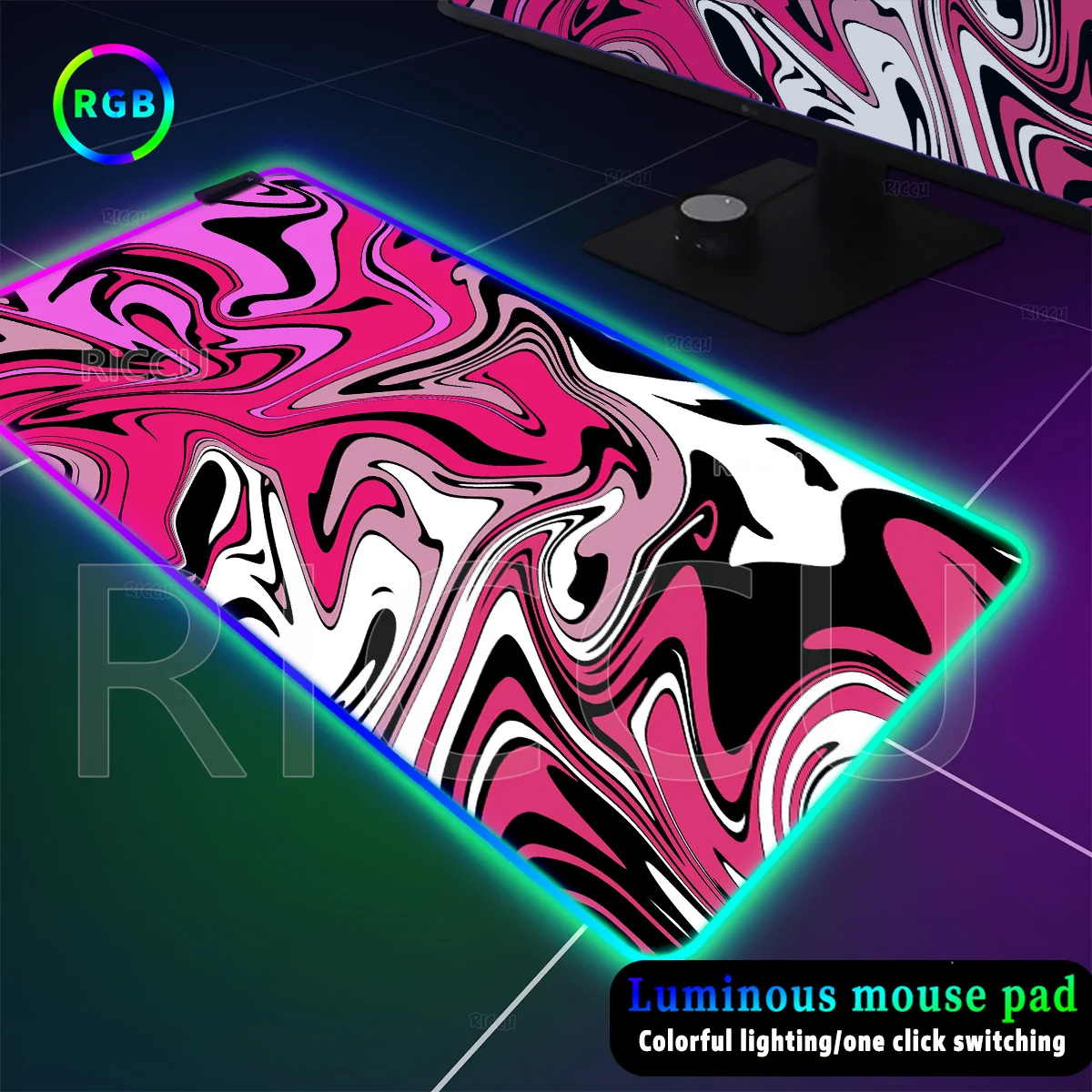 Liquid Fluid Game RGB Mouse Pad XXL Rubber Nonslip PC Gaming Camouflage Tabletop Expansion Pad Emit Light Mats Gamer Accessories