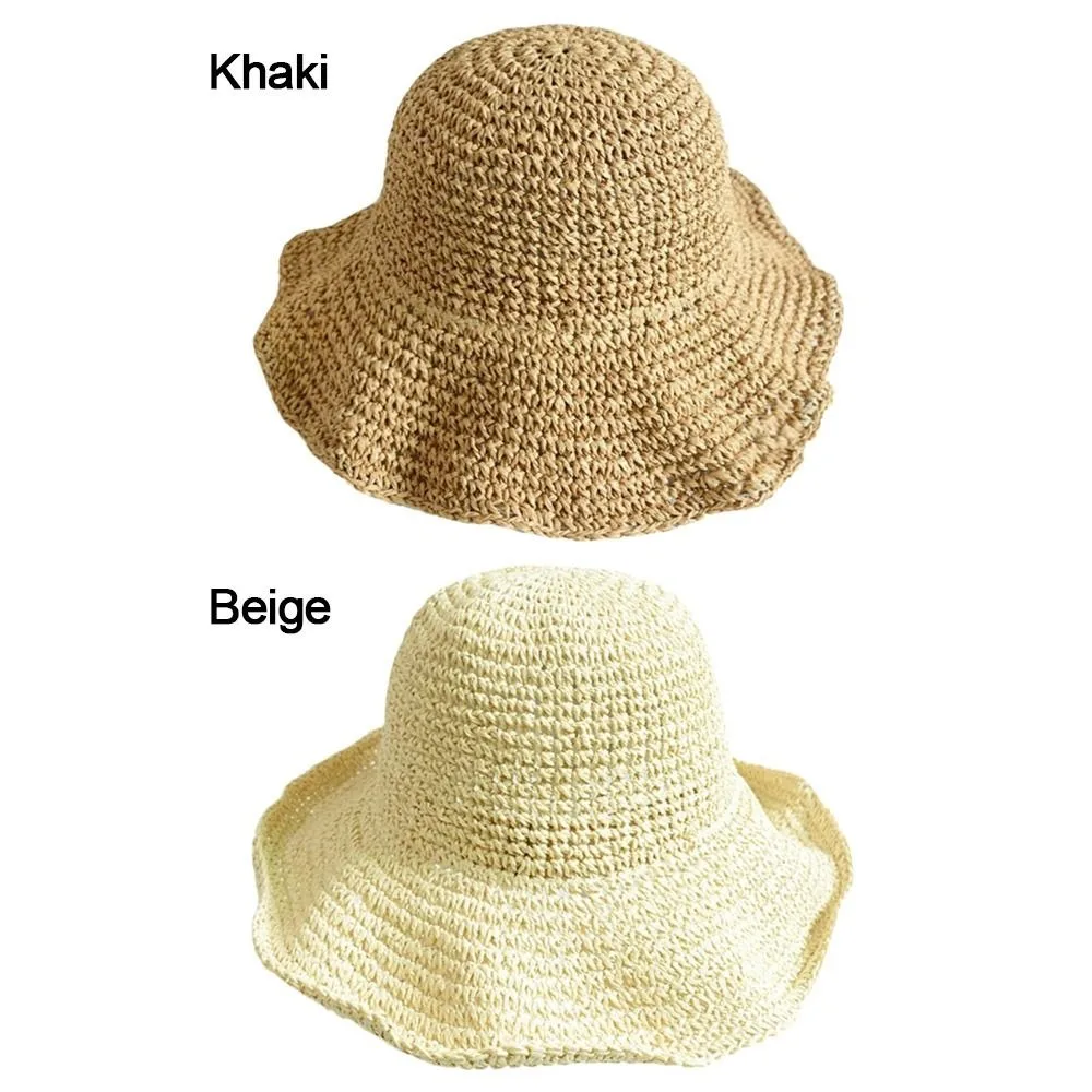 Fashion Woven Straw Hat UV Protection Wide Brim Women Fisherman Hat Foldable Breathable Beach Hat for Outdoor Travel Trendy Look