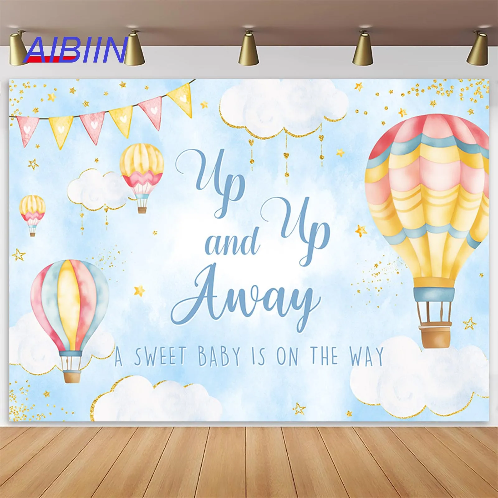 

AIBIIN Gender Reveal Backdrop Baby On the Way Hot Air Up Adventure Party Decor Photography Background Baby Shower Photozone