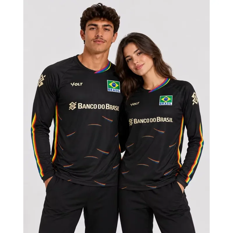 3D Long Sleeve 2026 Brazil Volleyball Jersey Men Women Quick Dry Rainbow Print CBV Contra O Preconceito Training Sports Shirt