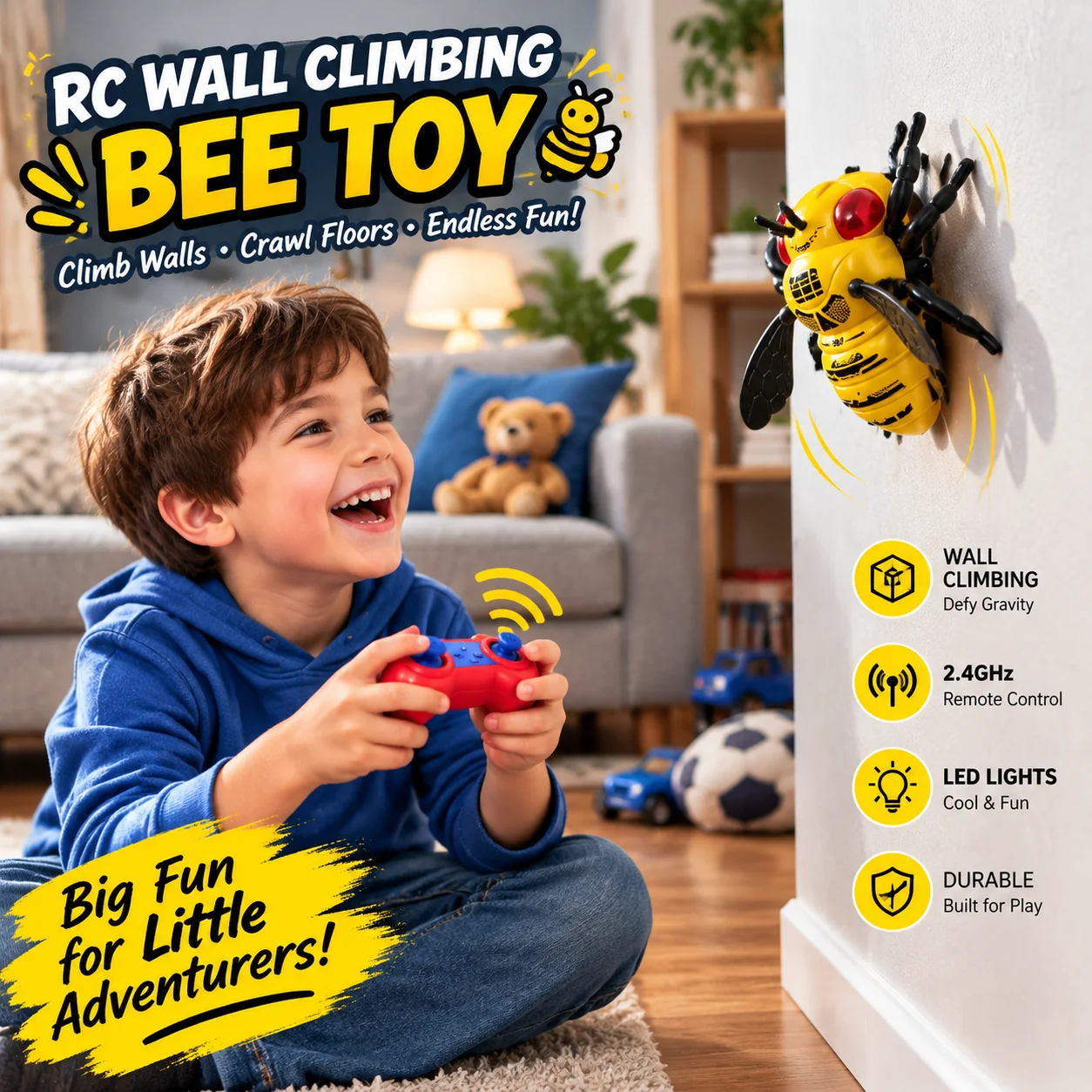 RC simulation insect, 360 ° rotating C-type charging remote control wall driving simulation bee, children's toy gift