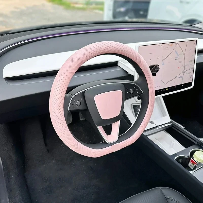 Funda de cuero PU para volante Tesla Model 3 Y, cubierta protectora de repuesto antideslizante para volante, accesorios interiores