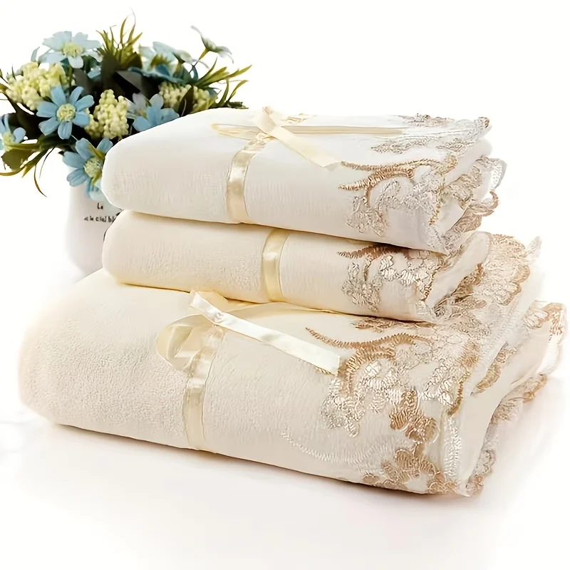 3-Piece Towel Set, 1 Bath Towel + 2 Hand Towels, Microfiber Towels, Soft and Comfortable, Highly Absorbent, Valentine's Day Gift
