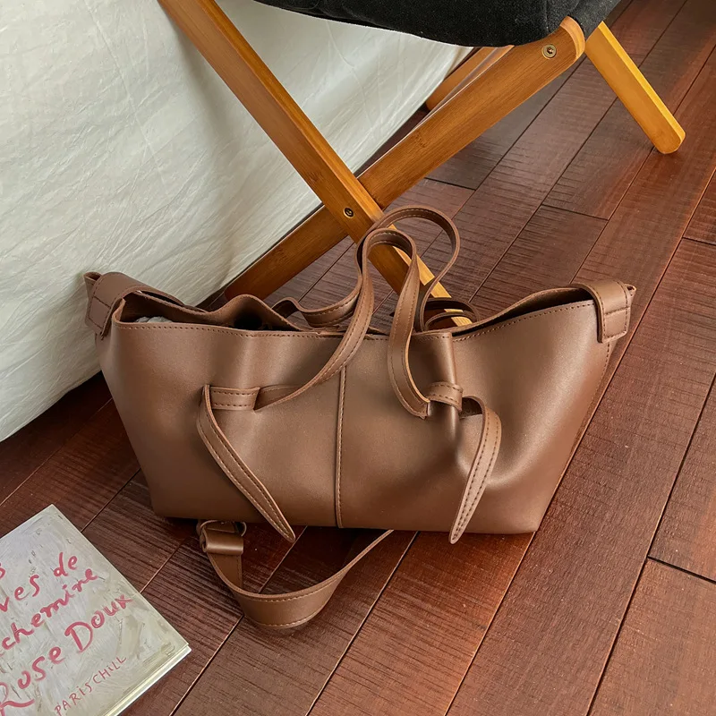 

Корейская минималистичная сумка через плечо из искусственной кожи, простая и элегантная, вместительная, для ежедневных поездок, с диагональным шнурком, сумка-кроссбоди.