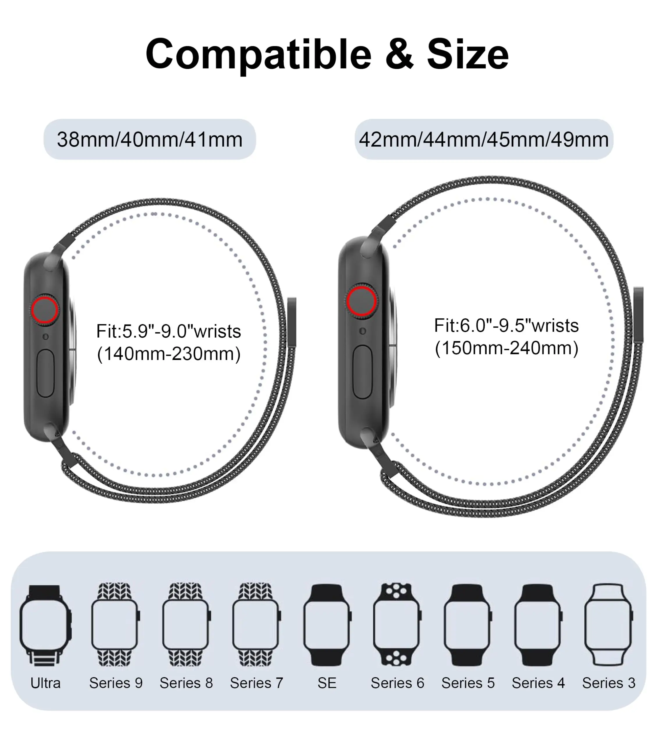 Cinturino per orologio ad anello milanese per apple Watch ultra 2 band 49mm 44mm 40mm 41mm 45 38 46 42mm Bracciale iwatch Series10 9 6 5 SE 7 8 3