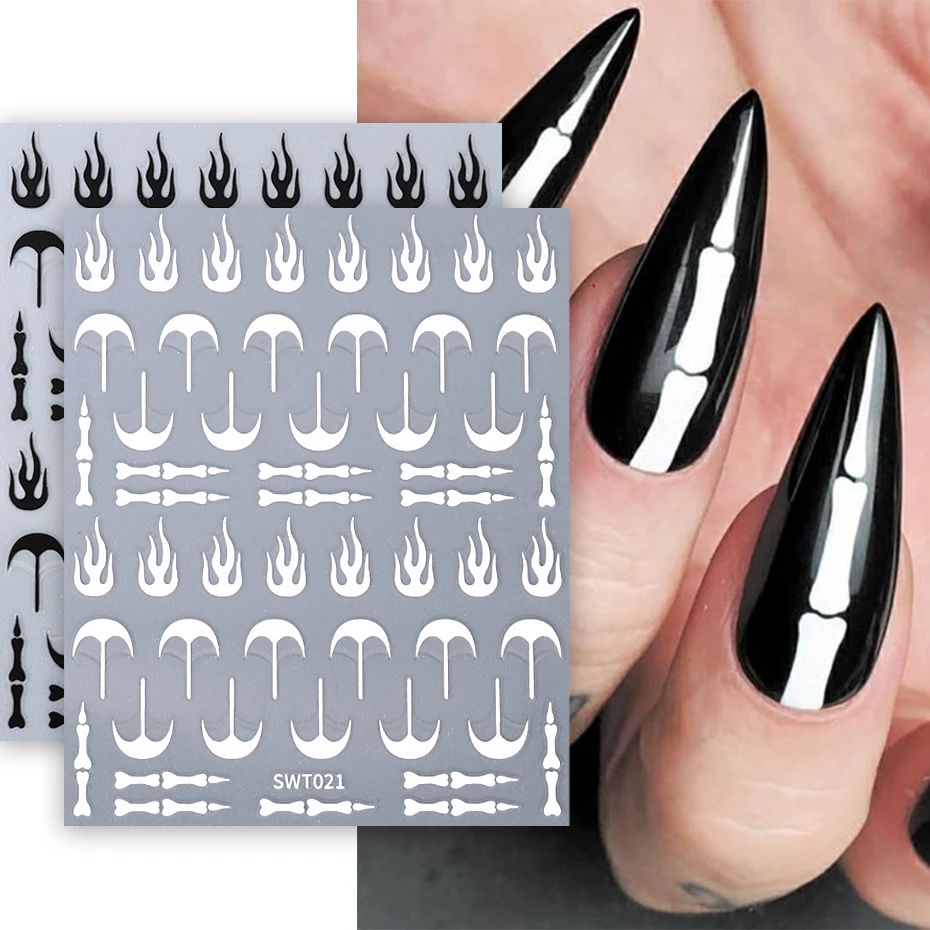 3D костяной дизайн ногтей наклейки золотого и серебряного цвета огненная металлическая цепочка змея Хэллоуин Свеча кровавые наклейки слайдер голографическое украшение