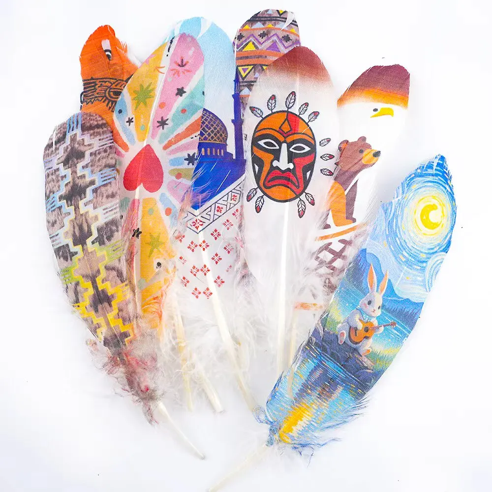 

100Pcs Printed Goose Feathers 15-22cm Natural Plumes DIY Crafts Dreamcatcher Materials Indian Style Decor Accessories