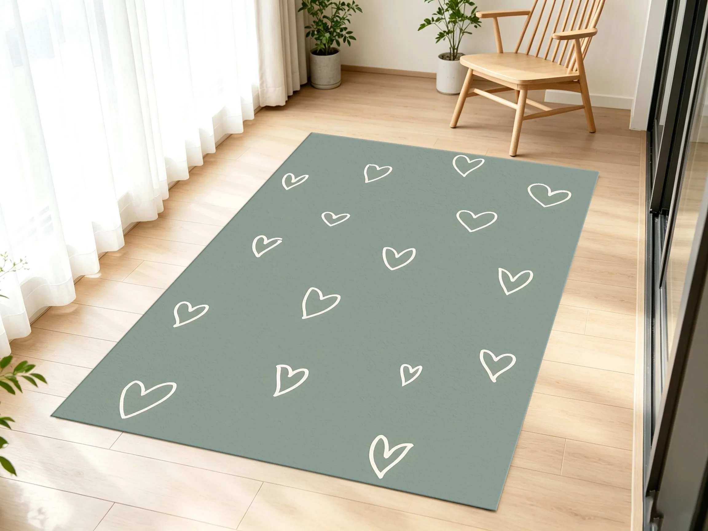 Simple Heart Line Drawing Velvet Rug, Sweet Valentine's Day Decor for Bedroom, Living Room & Sofa Area