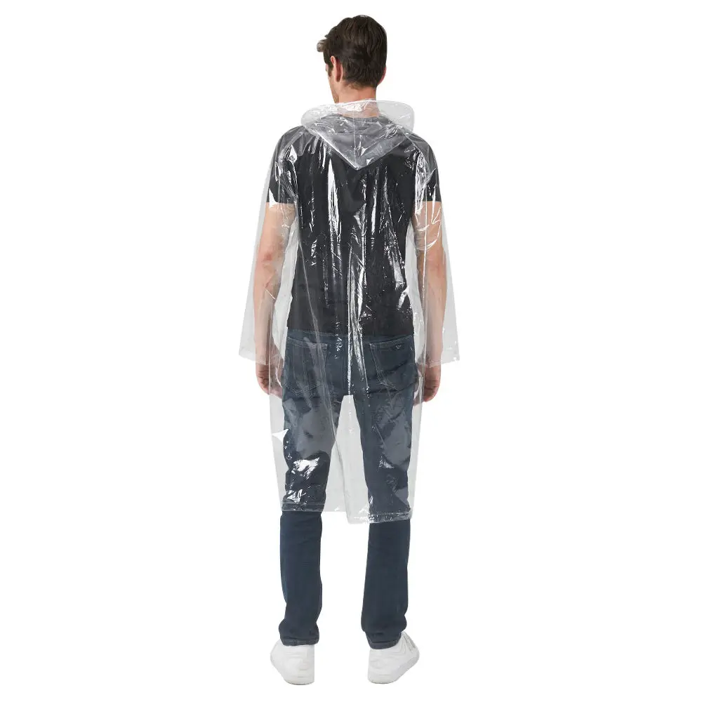 Longer Design PVC Sheer Clear Tranparent Hooded Waterpoof Trench Raincoat Cothes Protection Jacket