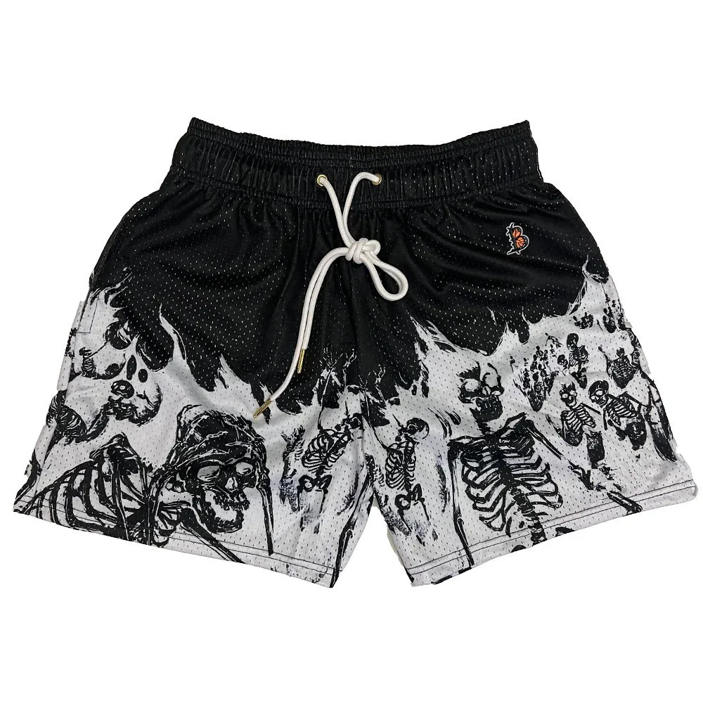 

Men's Skull Print Casual Shorts Quick Dry Polyester Breathable Embroidery Street Hip Hop Fitness Summer New