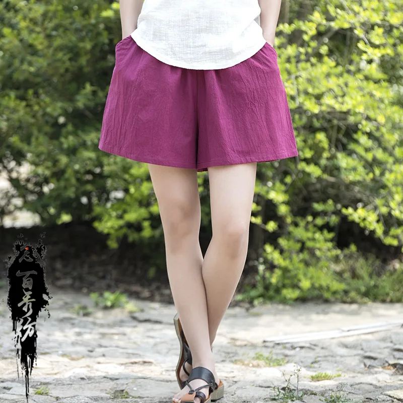 شورت كتان للربيع/الصيف: شورت نسائي من الكريب المغسول، فضفاض، مقاس نحيف #2