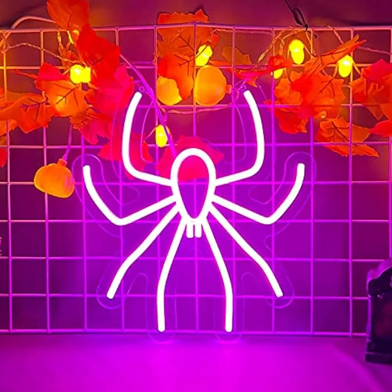 Halloween Spider Neon Sign Decor Purple LED Spider Shape Neon Wall Decor For Bedroom Bar Christmas Birthday Party Supply