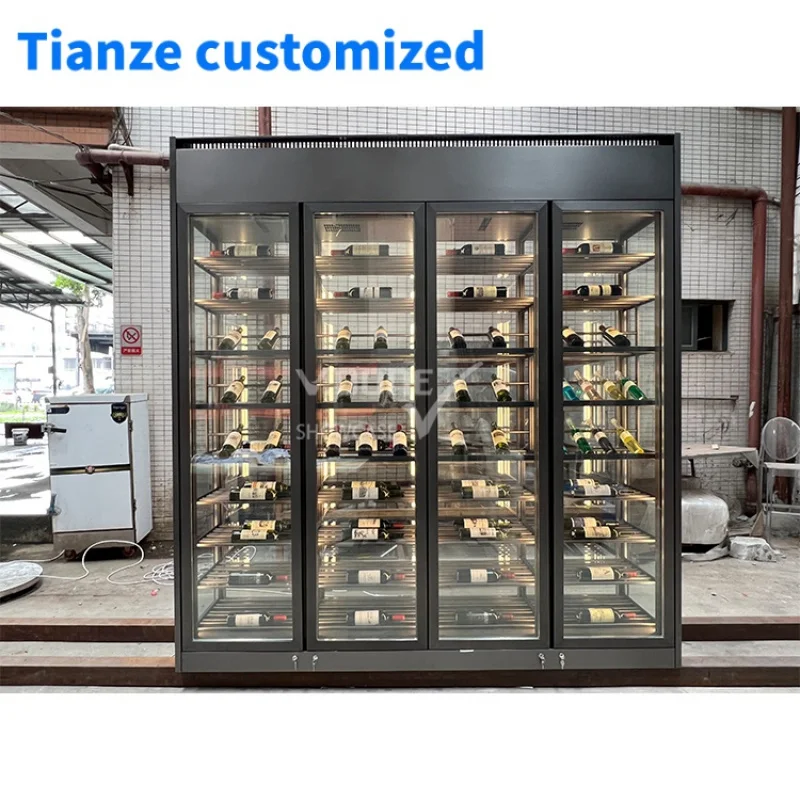 

[Customized]Modern luxury constant temperature cooler glass stainless steel red wine cellar bar storage display whiskey wine dis