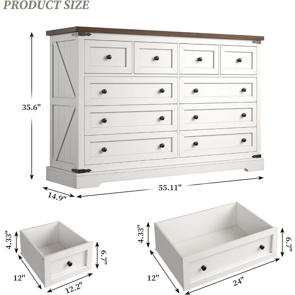 10 Drawer Dresser for Bedroom, Wood Dressers & Chest of Drawers for Bedroom, Hallway, Antique White,15