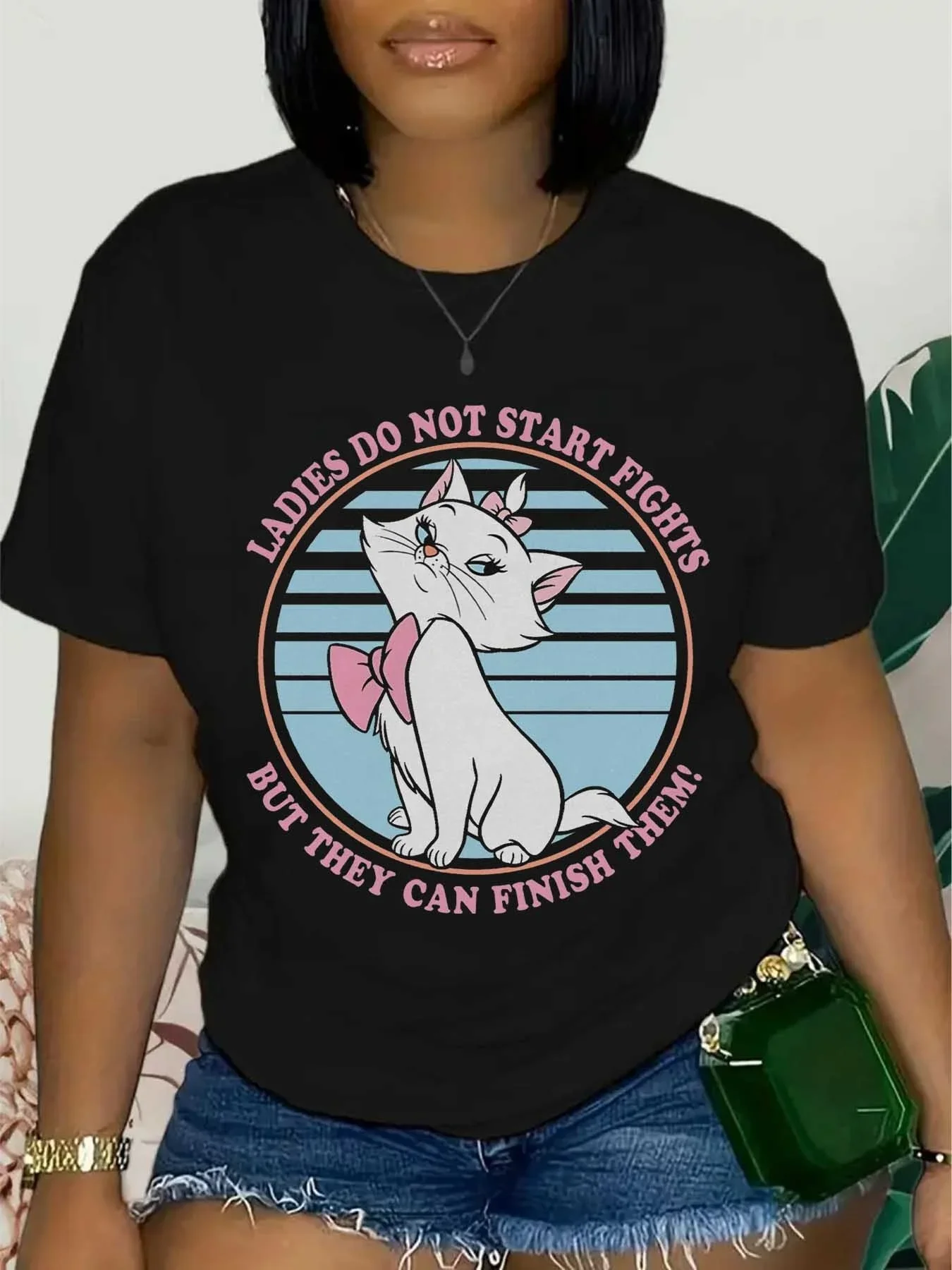Camiseta con estampado de Aristogatos de Disney, camiseta bonita e informal de verano, dibujos animados de gato de Mary, Toulouse y Berlioz