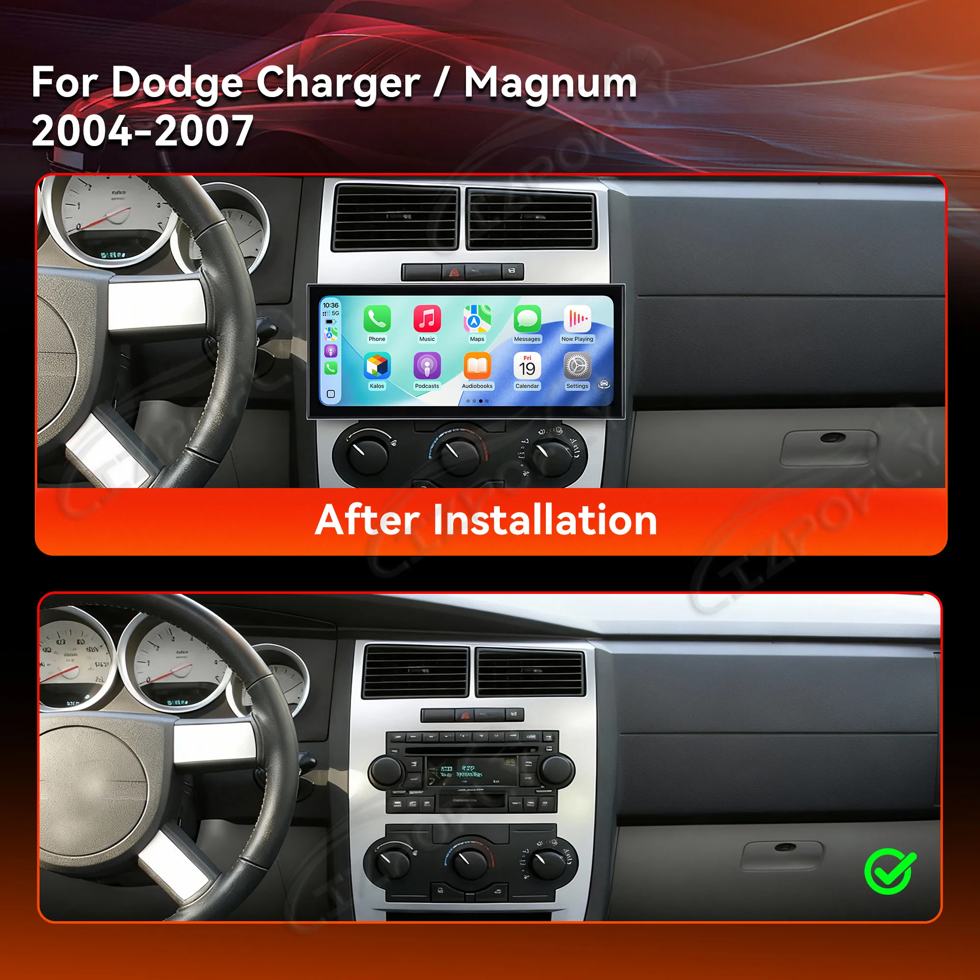 LIzpofly 15.8 Inch Android HD Touch Screen GPS Navigation Wireless CarPlay for Dodge Charger Magnum 2004-2007 Car Radio