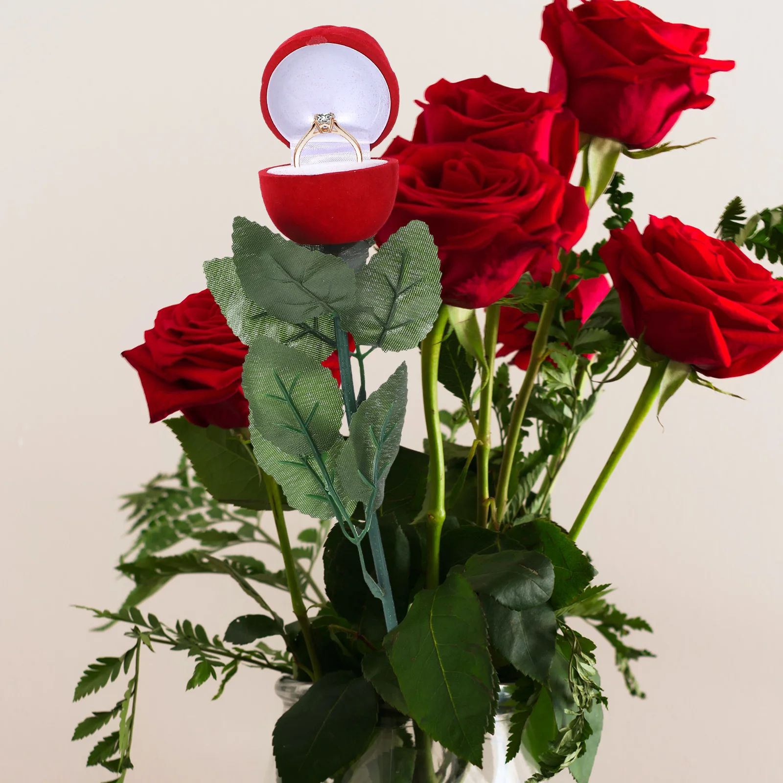 

3Pcs Rose Ring Box Breathable Fabric Simulation Design Romantic Proposal Engagement Wedding Ring Case Jewelry Storage Case