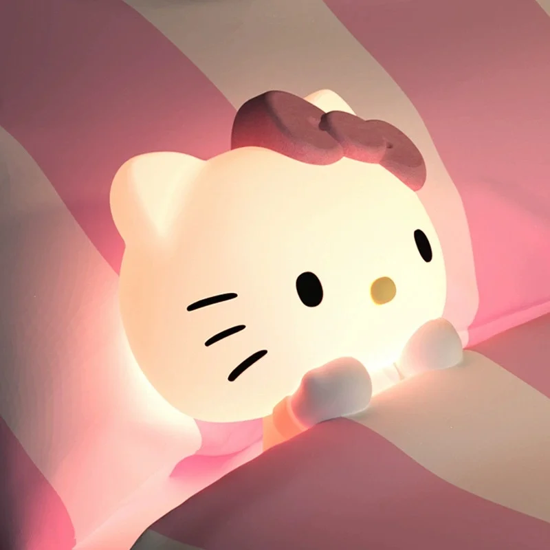 Anime Sanrio Hello Kitty Kuromi Cartoon Silicone Bedside Ambience Lamp Kawaii Night Light Pat Lamp Cute Desktop Ornament Gift view 3
