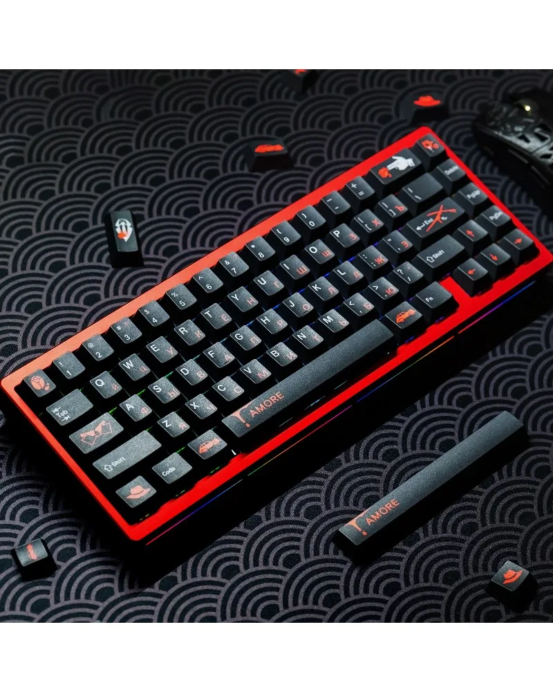 Keycap classic black red black red Russian color scheme original PBT hot sublimation 143 keys full set of mechanical keys