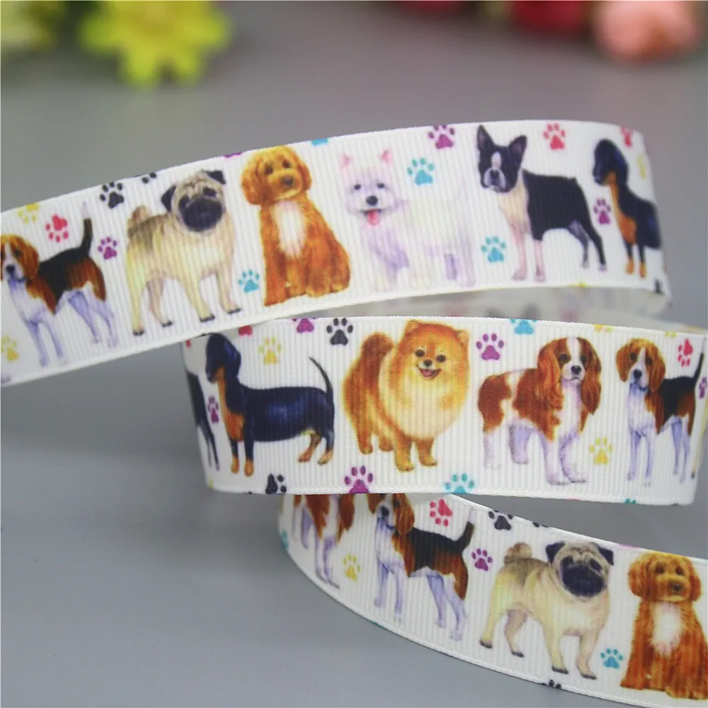 DHK 50yards Dog Printed Grosgrain Ribbon Accessories Headwear Decoration Collar DIY Sewing Craft S2400