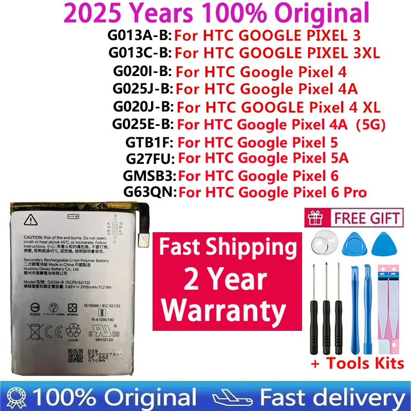 100% Original New Battery For HTC GOOGLE 2 2B PIXEL 3 Pixel3 XL 3XL 4XL Pixel4 XL PIXEL 4 4A 5A 5 5G 6 Pro Nexus S1 Batteries