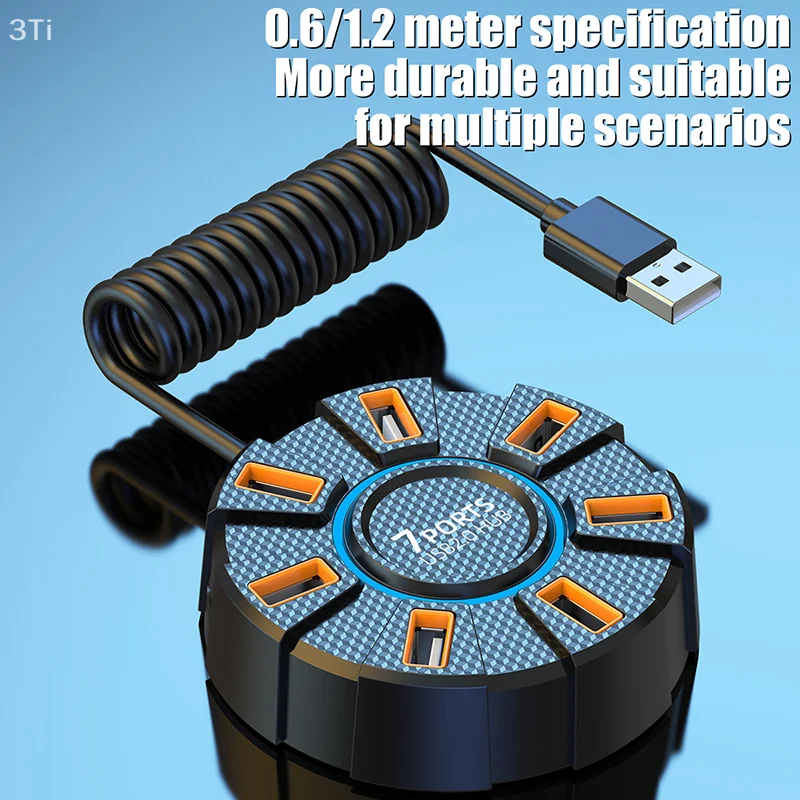 USB 2.0 허브 7 포트 멀티 분배기 어댑터 5Gbps 고속 USB 분배기 전원 어댑터 PC 노트북 용 7 포트 다중 확장기
