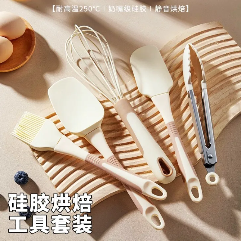 5-Piece Silicone Baking Tool Set – Spatula, Whisk, Tongs, Brush & Scraper, Heat-Resistant Food-Grade Kitchen Utensils
