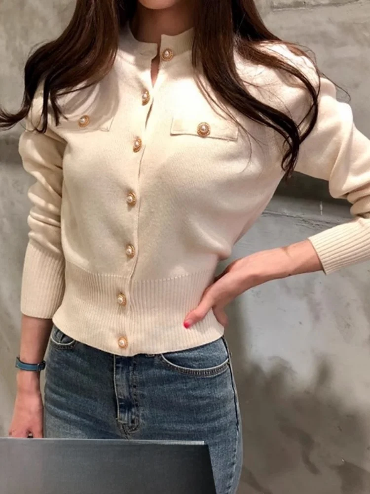 

Slim Fit Knitted Cardigan Women's ort Thi Long Sve Retro Sle Korean Version Autumn Winter New Sweater Top Coat