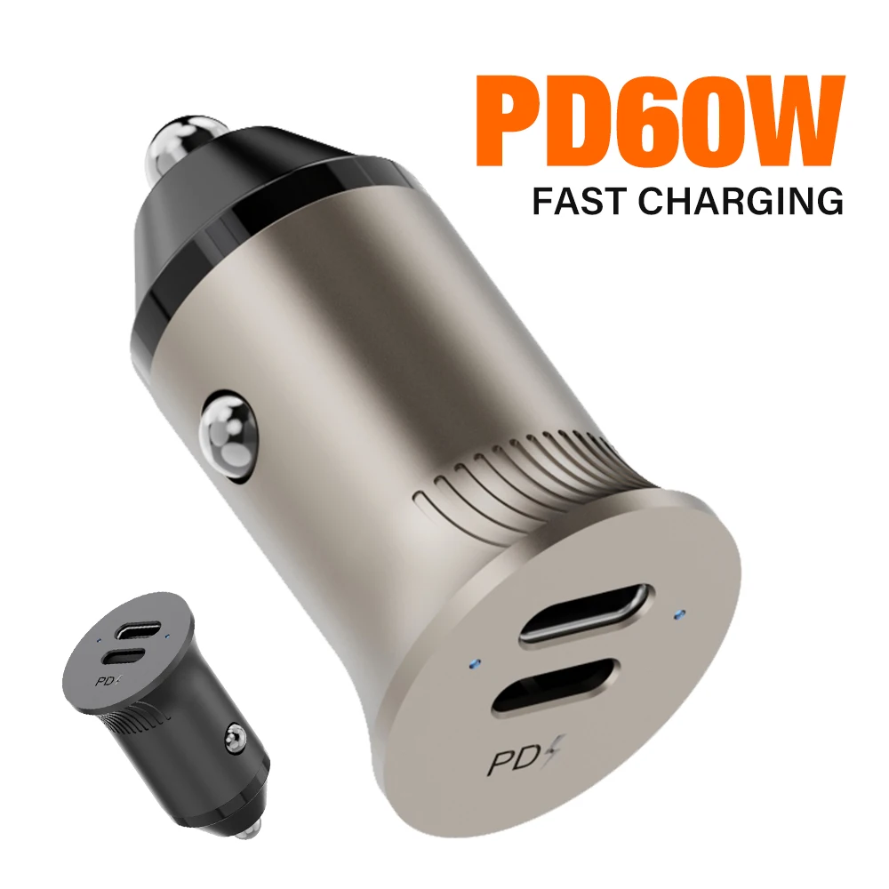 60W Dual Type C Car Charger Quick Charge 4.0 3.0 FCP SCP USB C PD For Xiaomi iPhone 13 14 15 Pro Fast Charging Car Phone Charger