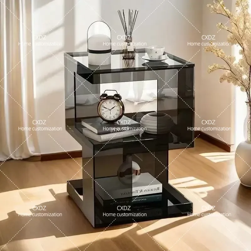 Acrylic Sofa Side Table Corner Coffee Table with Storage Shelf for Living Room Bedroom Bedside Nightstand Creative Organizer