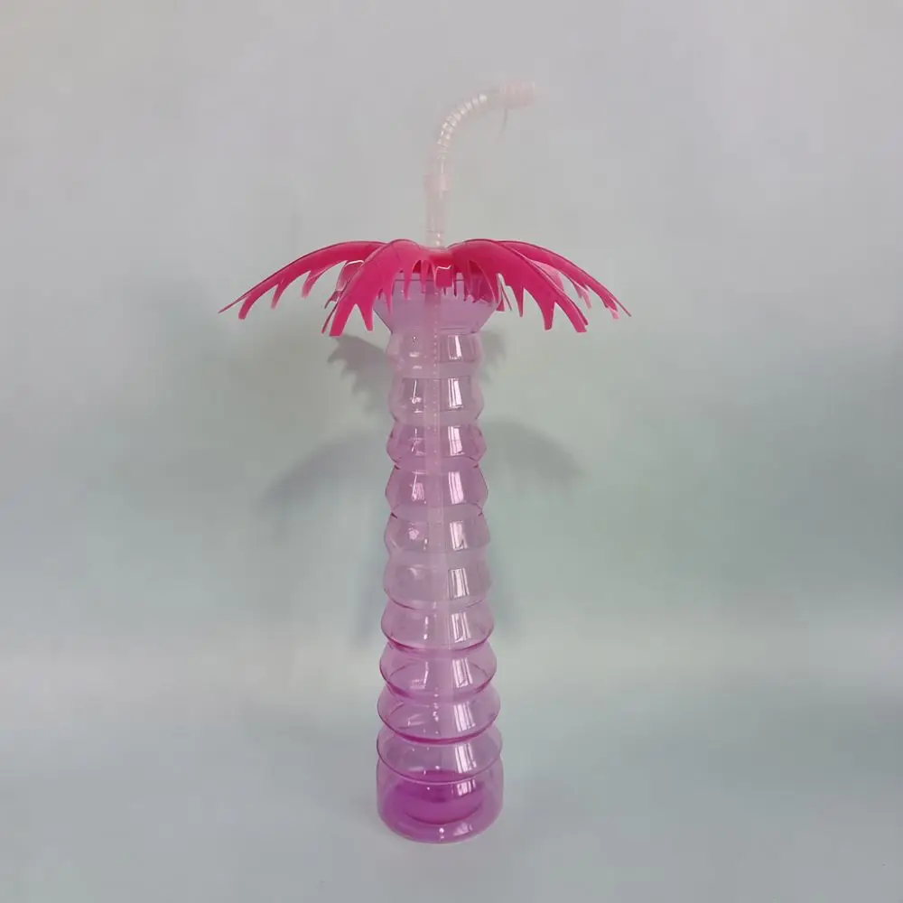 Unique Coconut Tree LED Straw Cup Plastic Drinking Tumbler Novelty Tropical Fruit Juice Bottle Funny Kids Party Convention