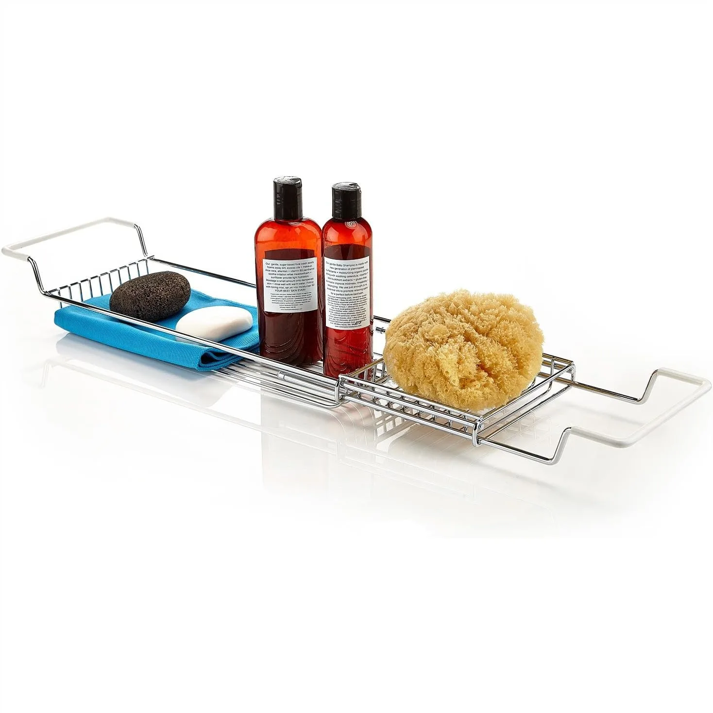 

Stainless Steel Expandable Bathtub Tray Over Clawfoot Tub Bath Caddy with Non Slip Ends