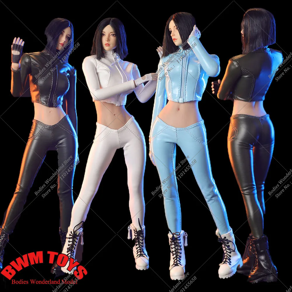 JO24X-04 1/6 Women's Motorcycle Short Zipper Leather Jacket Tight Pencil Pants Model Fit 12'' Big Mid Breast Asian Action Figure