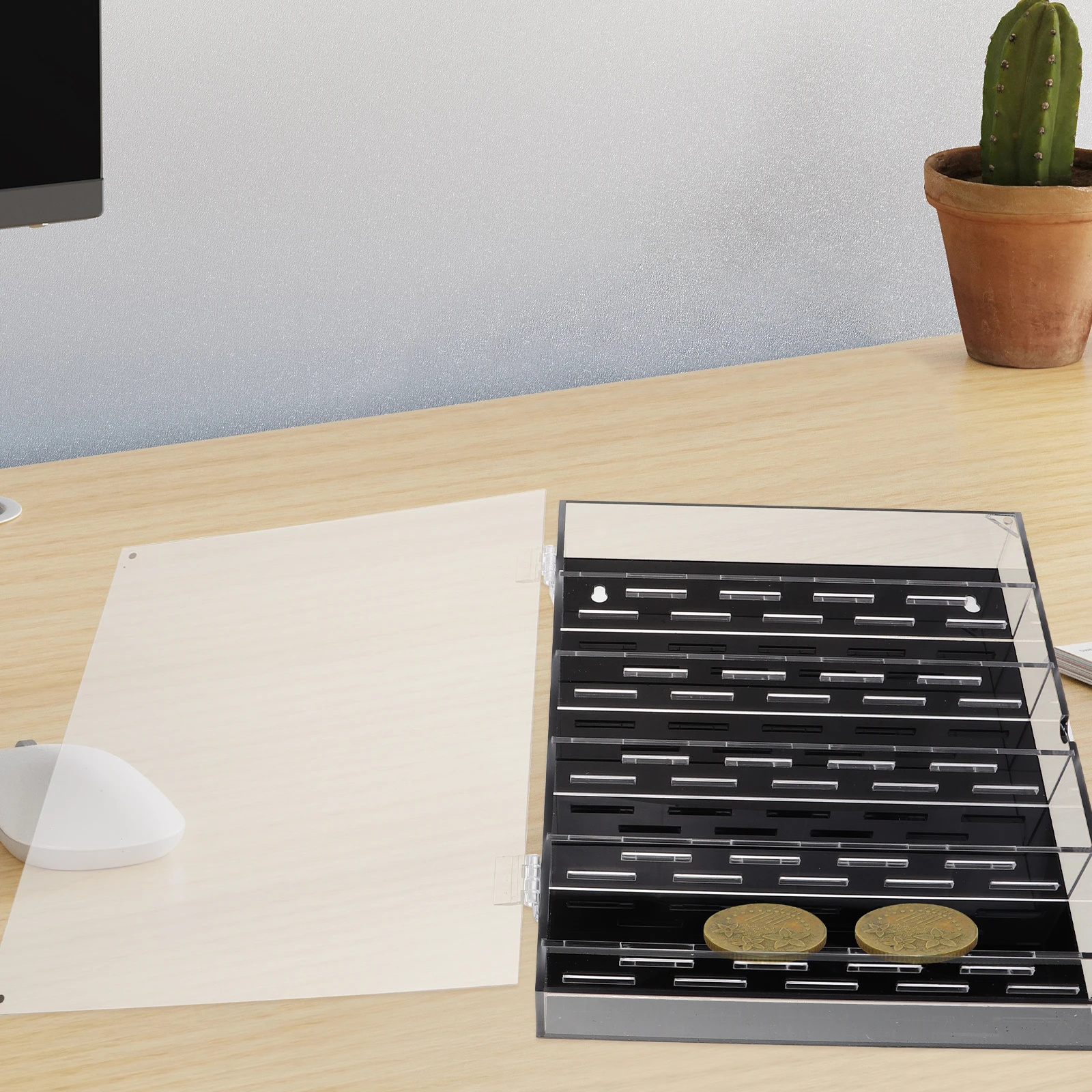 Coin Collection Box Clear Acrylic Display Case for Coins Holders Protector Cabinet Storage Organizer Transparent